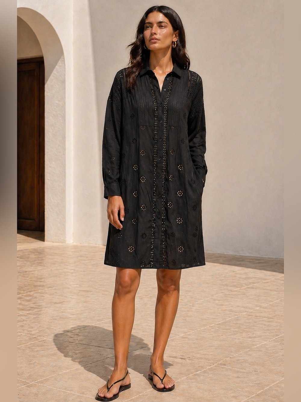 Zara openwork embroidery cotton long shirt